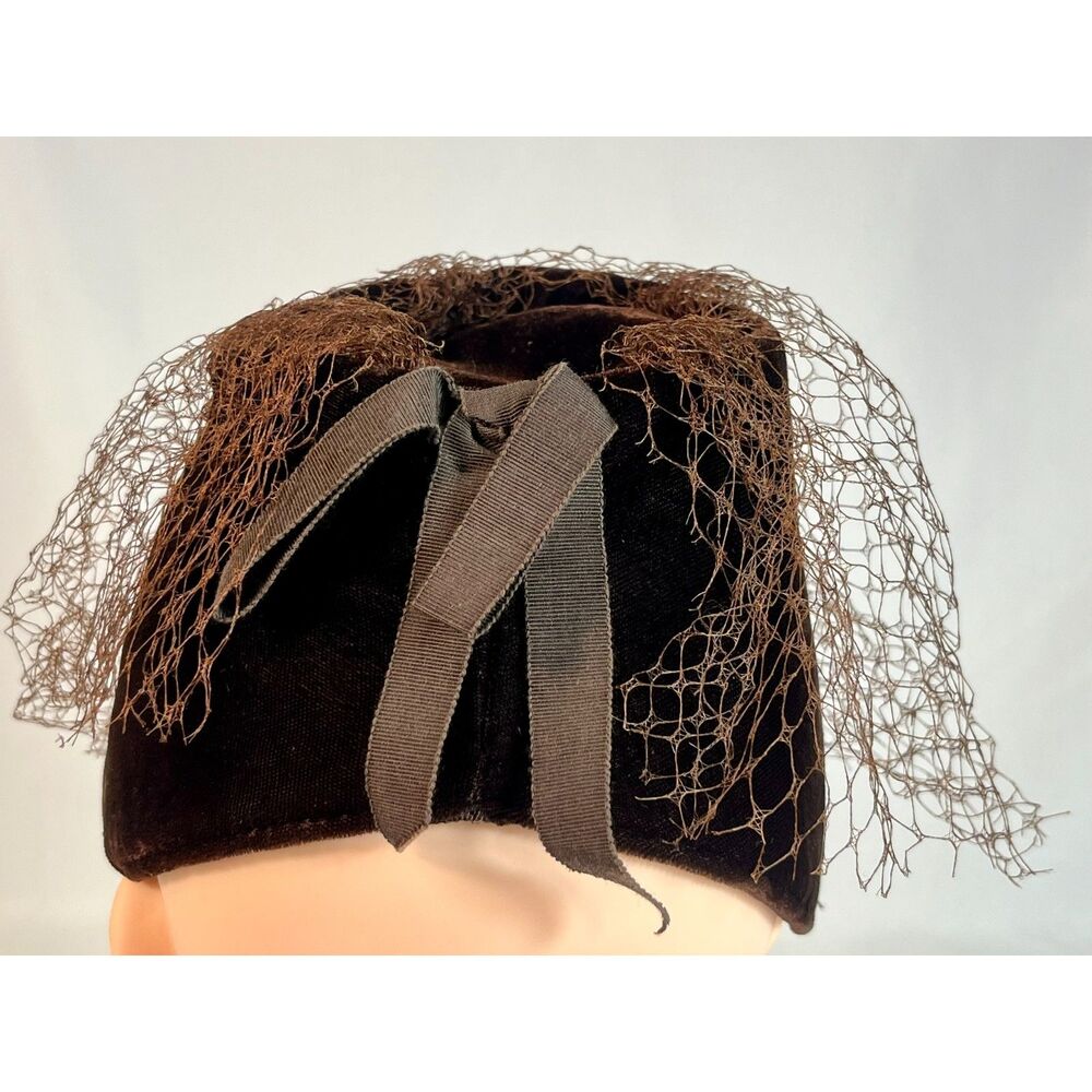 Vintage Women's Fascinator Brown Velour Hat Net - Picture 4 of 7